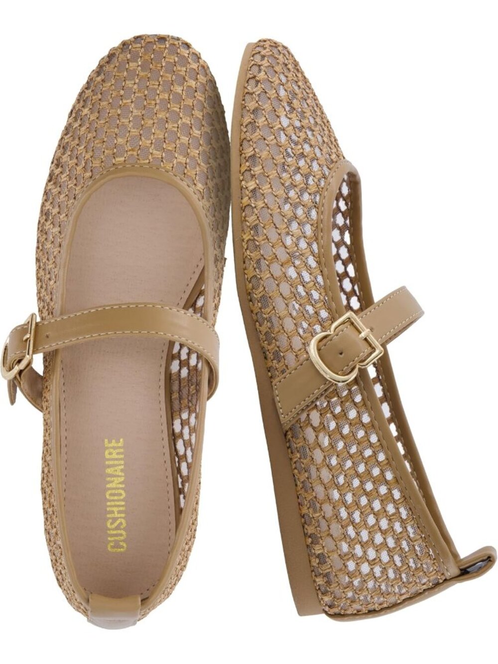 Women's Taupe Memory Foam Gracie Mesh Mary Jane Breathable Ballet Flat Shoes